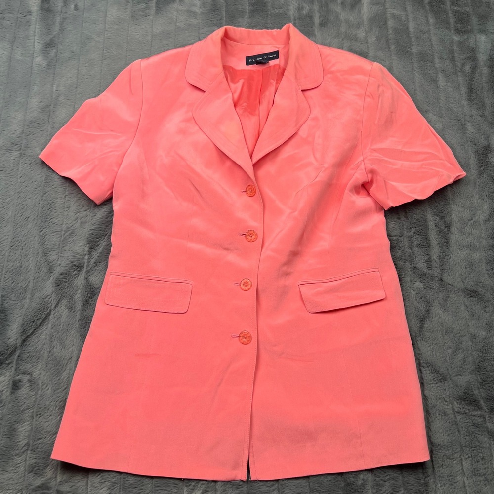 Preston & York Womens 100% Silk Short Sleeve Blazer Coral Pink Size 14 RN 58909